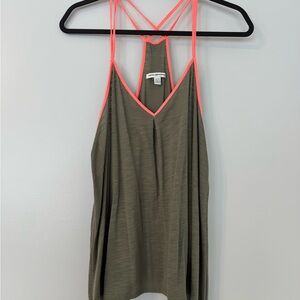 American Eagle Outfitters Olive Tank Top with Bright Pink Trim